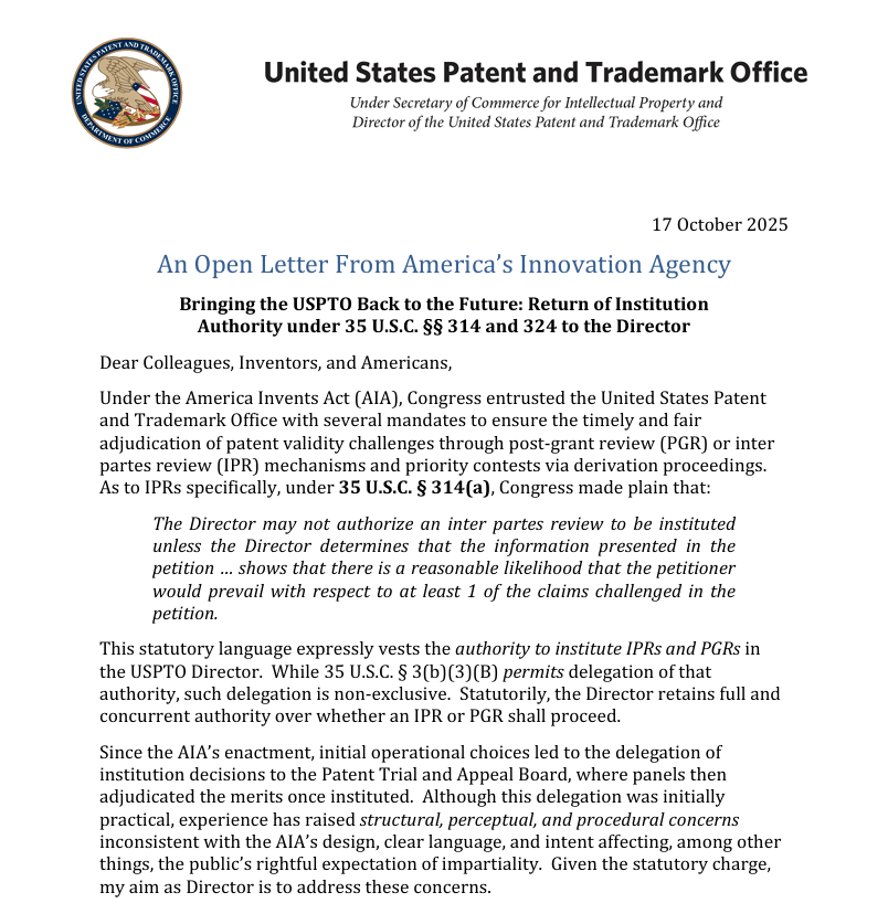 USPTO新规提高IPR程序启动门槛